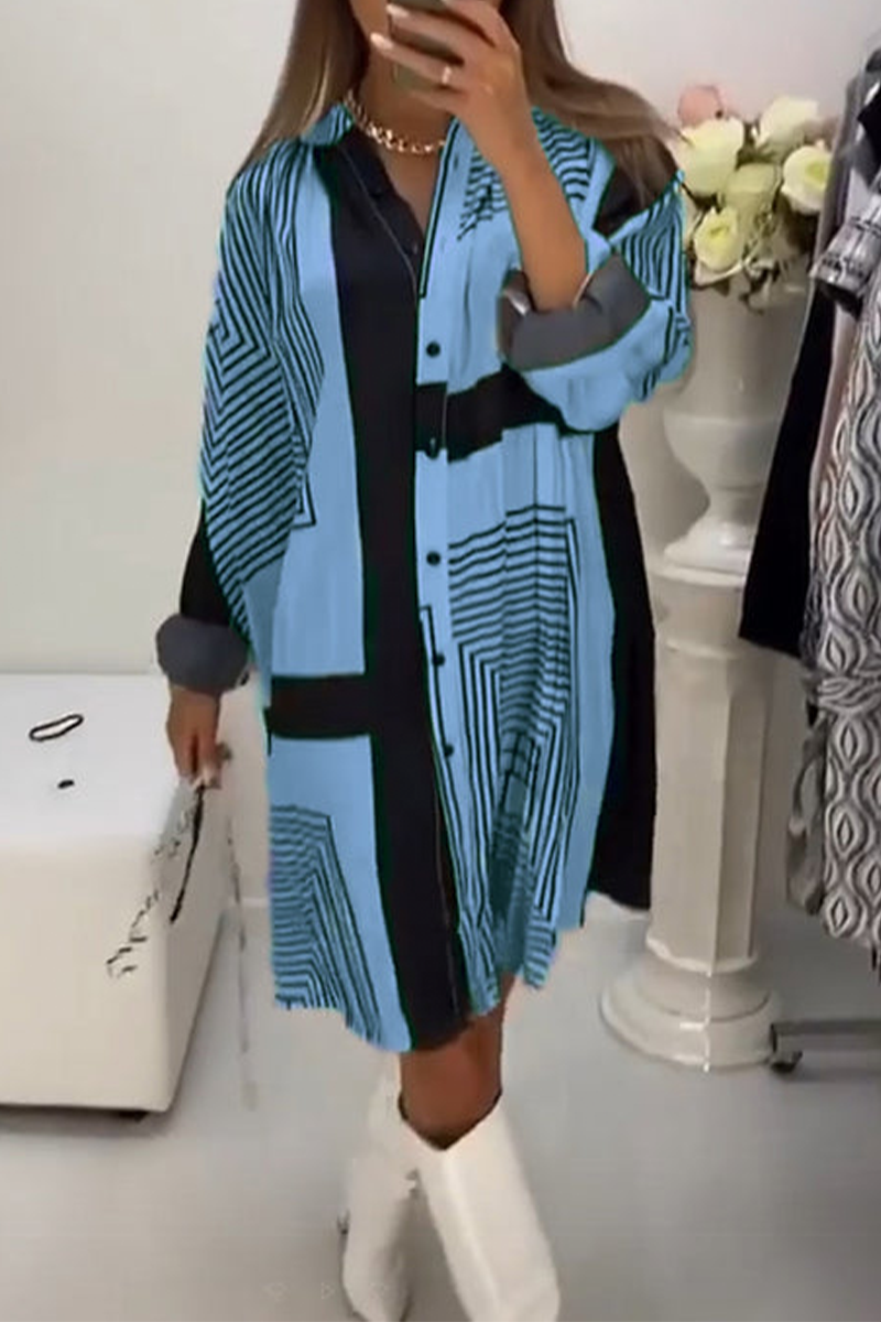 Vestido camisero informal con cuello en V, rayas y botones en contraste (3 colores)