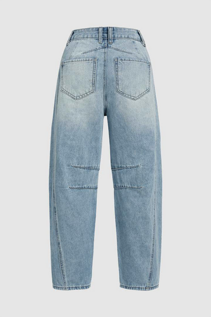 Casual Distressed Contrast Mid Waist Denim Jeans
