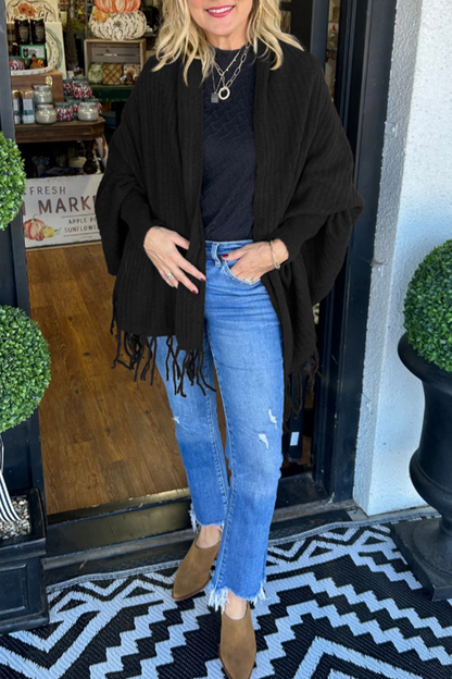 Prenda exterior informal con cuello tipo cárdigan irregular y ribete de flecos (9 colores)