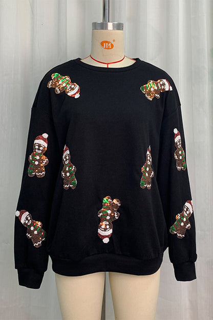 Casual Party Santa Claus Sequins O Neck Sweats(3 Colors)