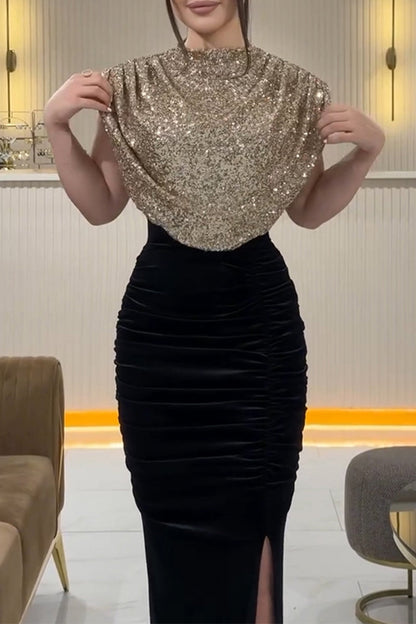 Vestidos de noche sexys con cuello alto y abertura en la espalda (3 colores)