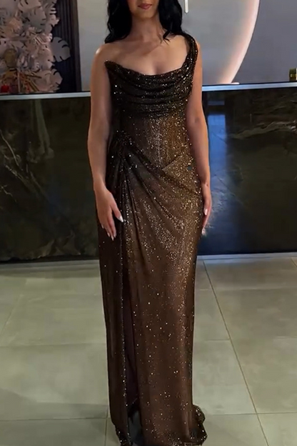 Vestidos irregulares con cuello en U y mochila con abertura sexy