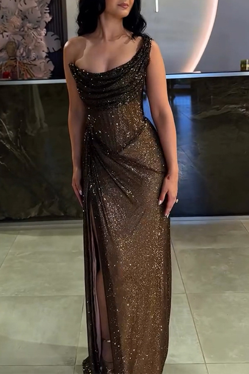 Vestidos irregulares con cuello en U y mochila con abertura sexy