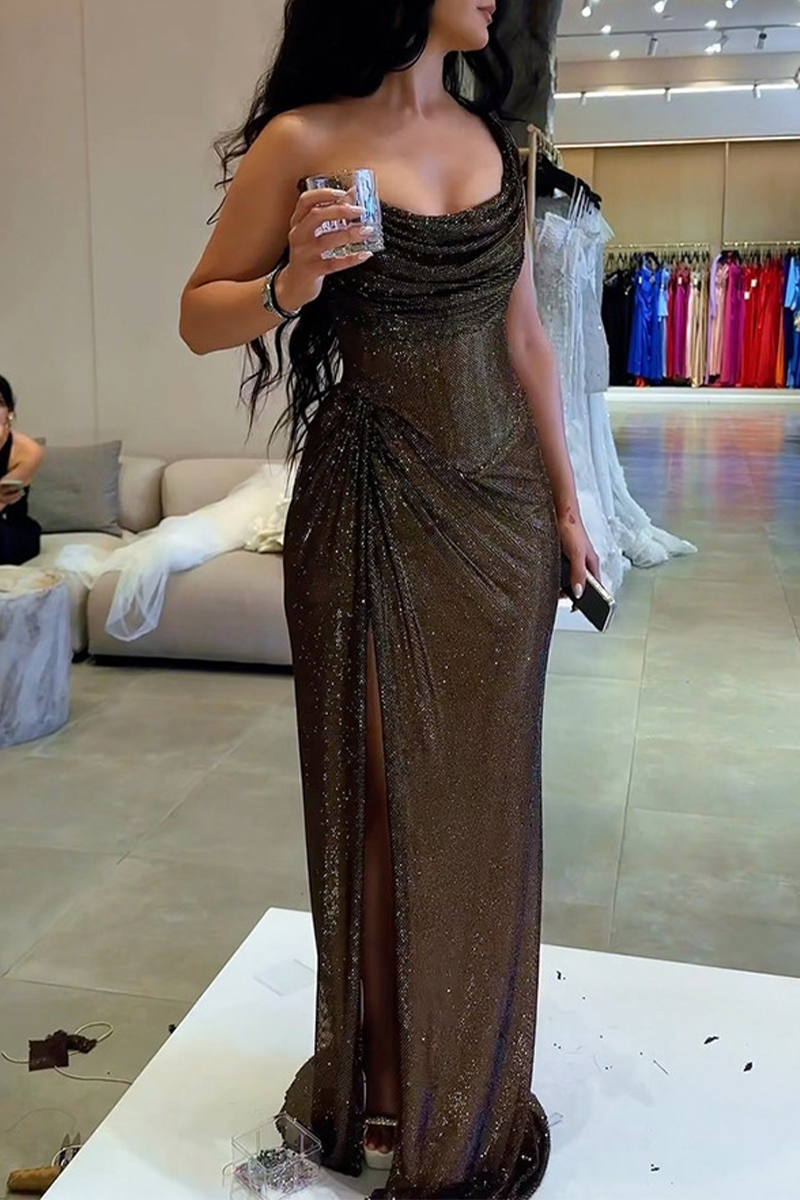 Vestidos irregulares con cuello en U y mochila con abertura sexy