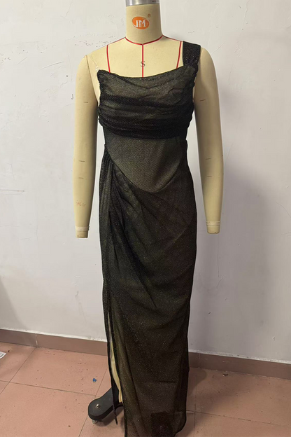 Vestidos irregulares con cuello en U y mochila con abertura sexy