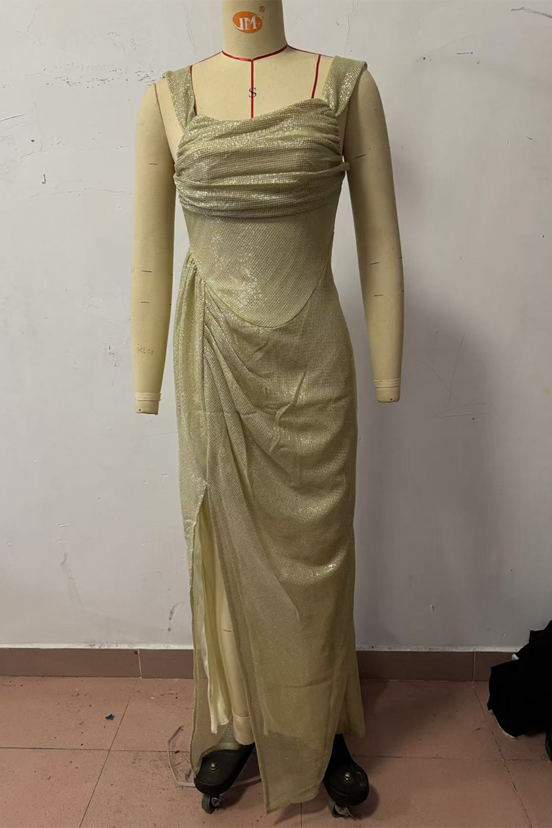 Vestidos irregulares con escote en U fruncido y abertura sexy