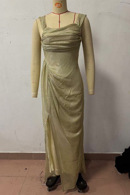 Vestidos irregulares con escote en U fruncido y abertura sexy