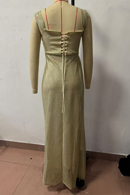 Vestidos irregulares con escote en U fruncido y abertura sexy