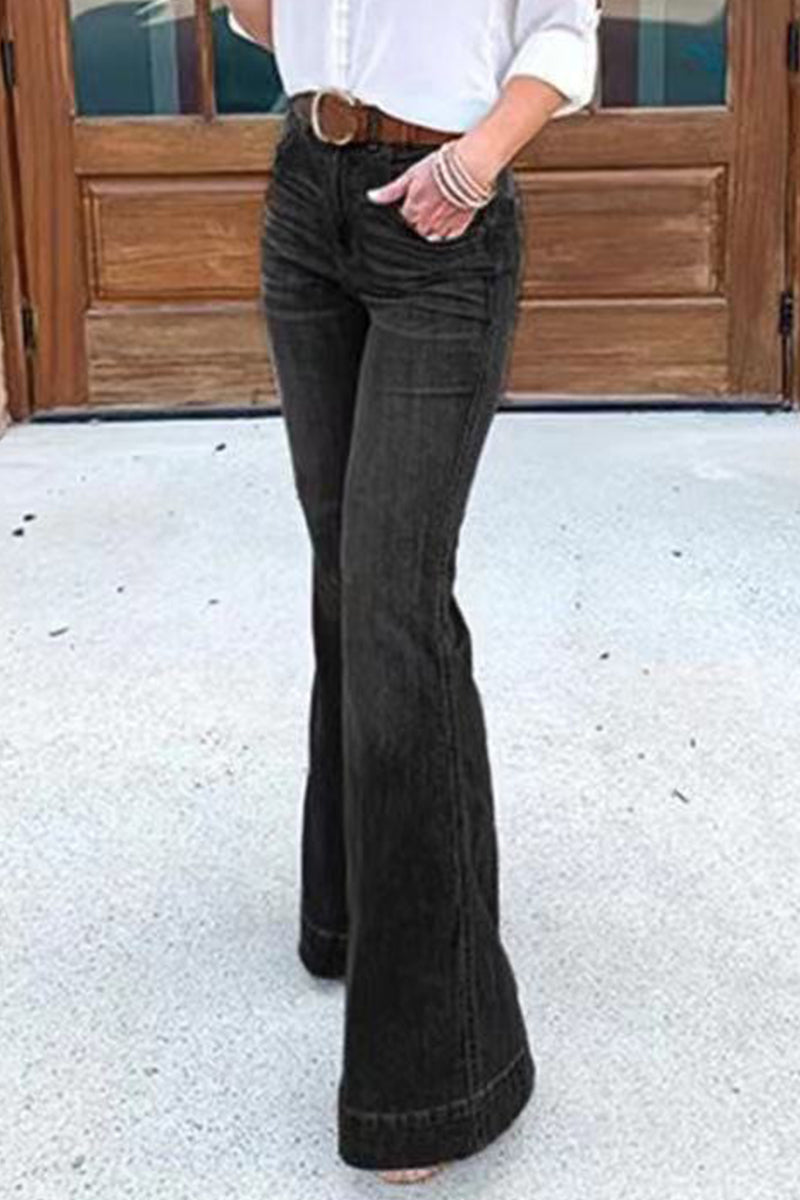 Vaqueros casuales de corte bota con parches sólidos (3 colores)