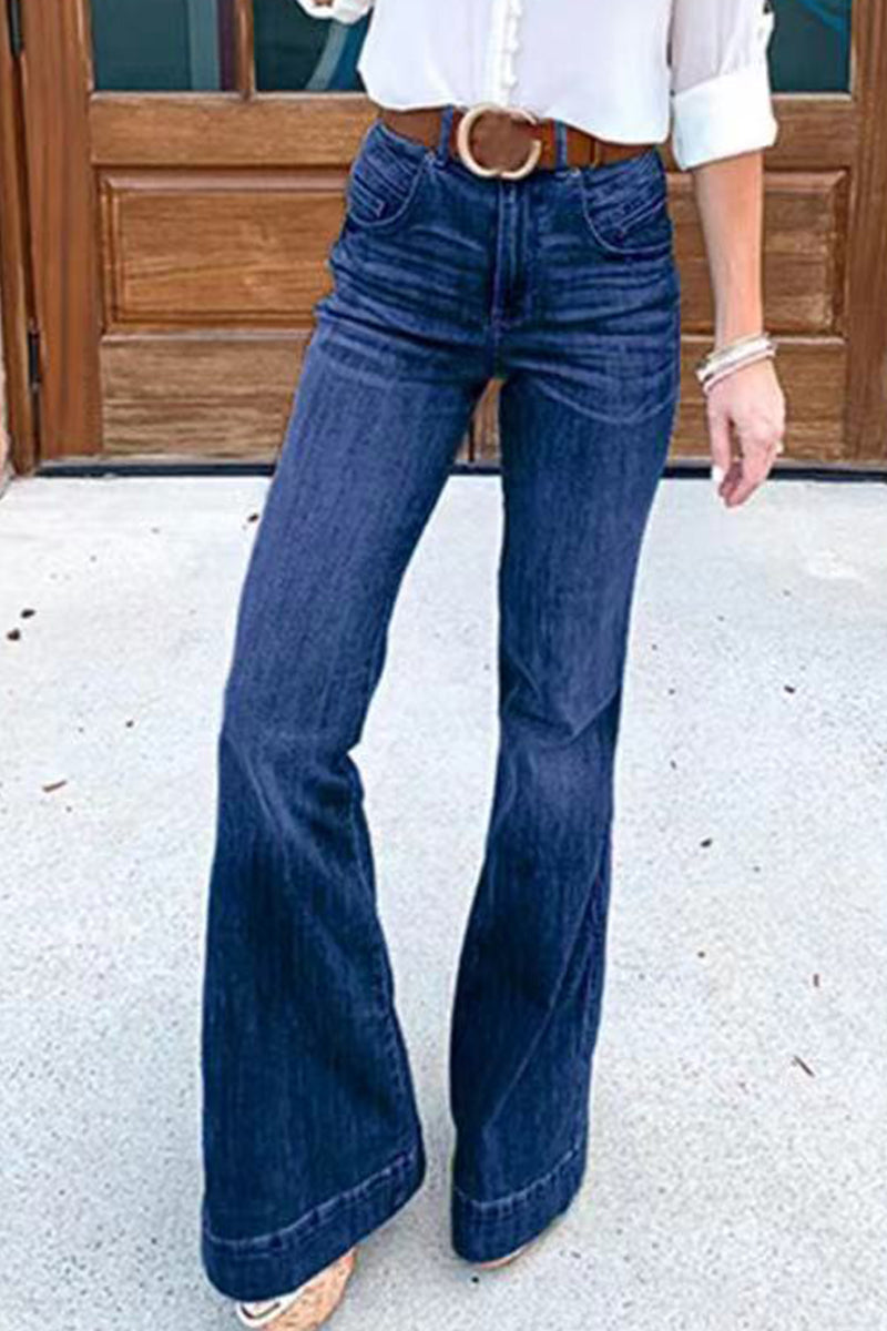 Vaqueros casuales de corte bota con parches sólidos (3 colores)