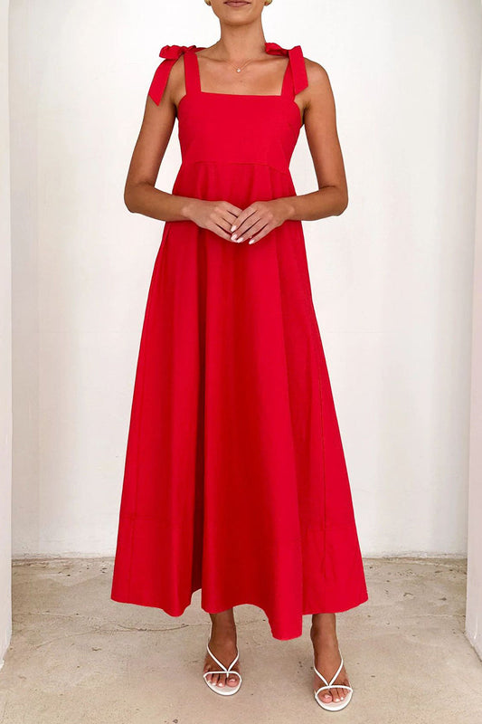 Vestidos casuales de diario con tirantes, cuello cuadrado y cordones en color liso