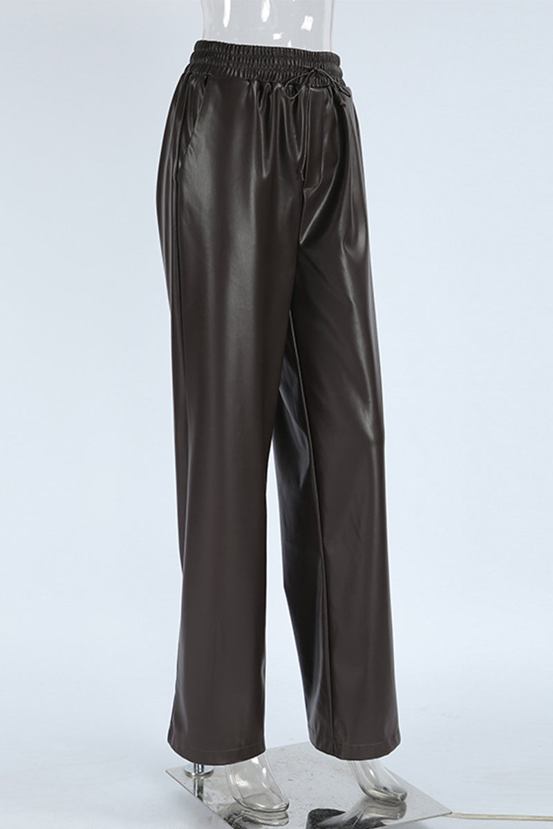 Pantalones casuales de diario con bolsillos, cordones, sueltos, de cintura alta y rectos