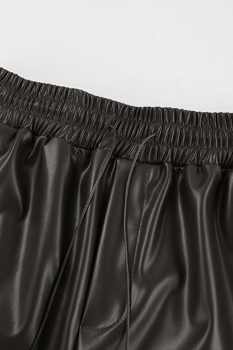 Pantalones casuales de diario con bolsillos, cordones, sueltos, de cintura alta y rectos