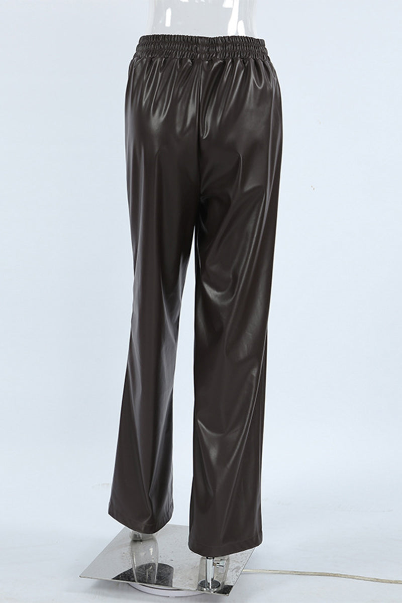 Pantalones casuales de diario con bolsillos, cordones, sueltos, de cintura alta y rectos