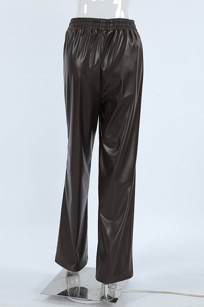 Pantalones casuales de diario con bolsillos, cordones, sueltos, de cintura alta y rectos