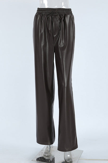 Pantalones casuales de diario con bolsillos, cordones, sueltos, de cintura alta y rectos