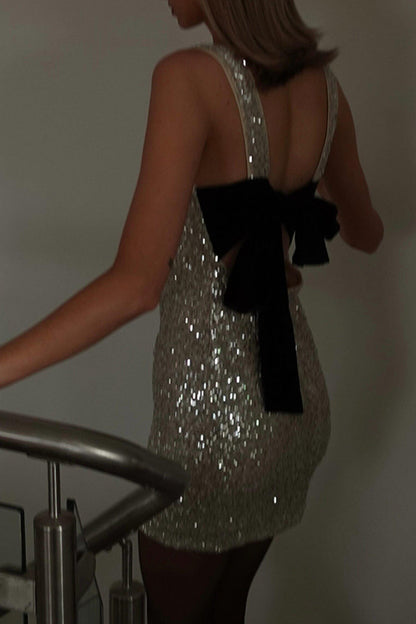 Vestidos sexis de lentejuelas con encaje, espalda descubierta y cuello redondo con falda cruzada