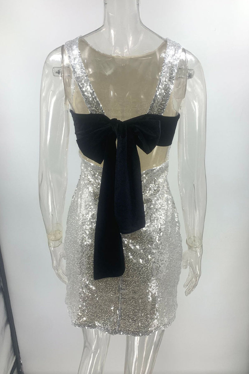 Vestidos sexis de lentejuelas con encaje, espalda descubierta y cuello redondo con falda cruzada