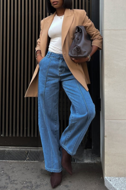 Vaqueros básicos casuales de cintura alta y corte regular