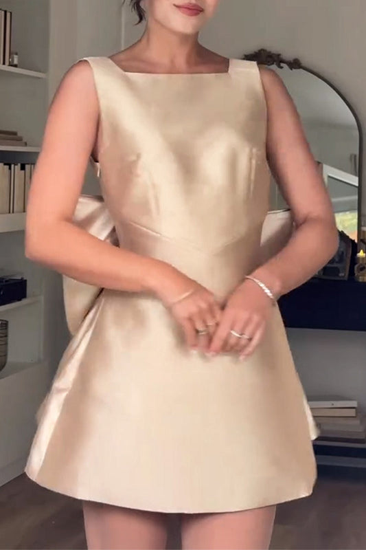 Vestidos sexis de fiesta sin espalda con lazo y cuello cuadrado sin mangas