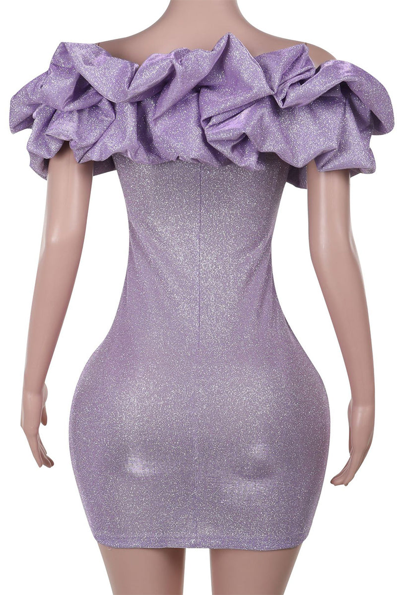 Vestidos sexys con falda cruzada y hombros descubiertos con lentejuelas fruncidas