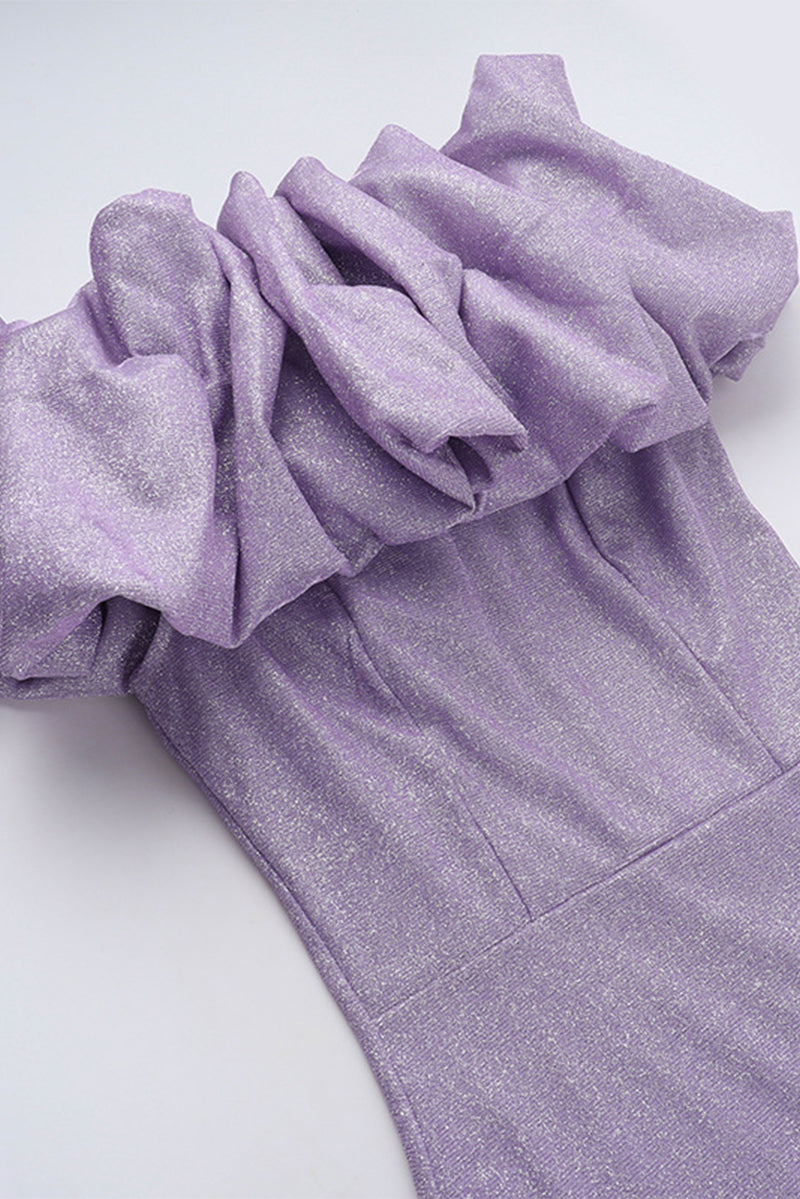 Vestidos sexys con falda cruzada y hombros descubiertos con lentejuelas fruncidas