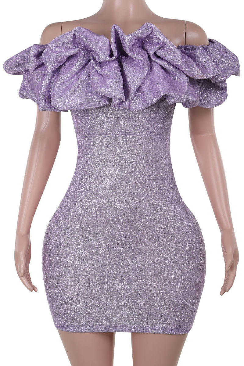 Vestidos sexys con falda cruzada y hombros descubiertos con lentejuelas fruncidas