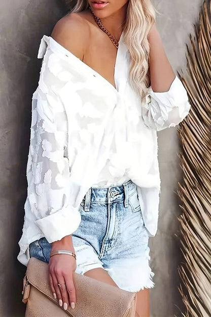 Tops casuales de cuello vuelto con patchwork de jacquard en tallas grandes