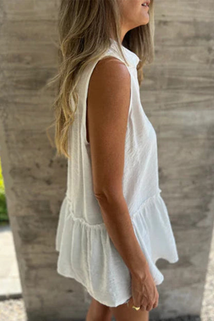 Casual Buttons Pleated Flounce Turndown Collar Blouses(3 Colors)