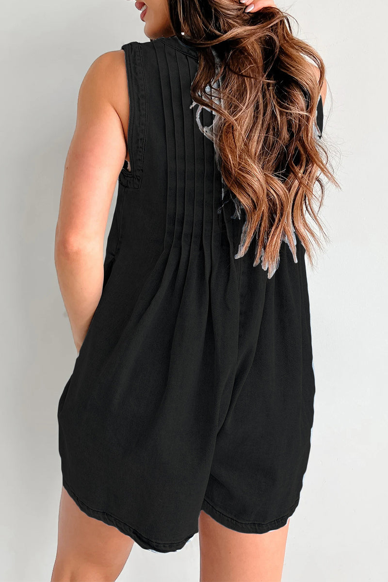 Mono vaquero holgado informal con bolsillos, cuello en V, sin mangas y cordones (9 colores)