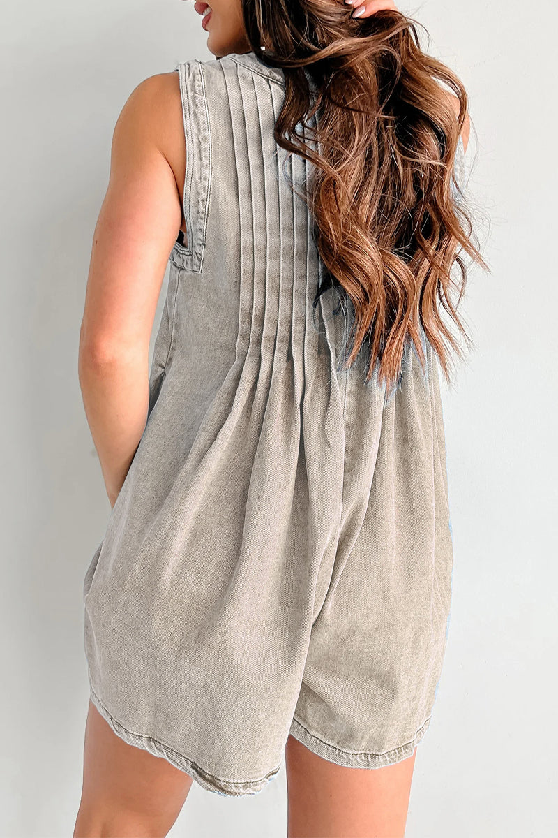 Mono vaquero holgado informal con bolsillos, cuello en V, sin mangas y cordones (9 colores)