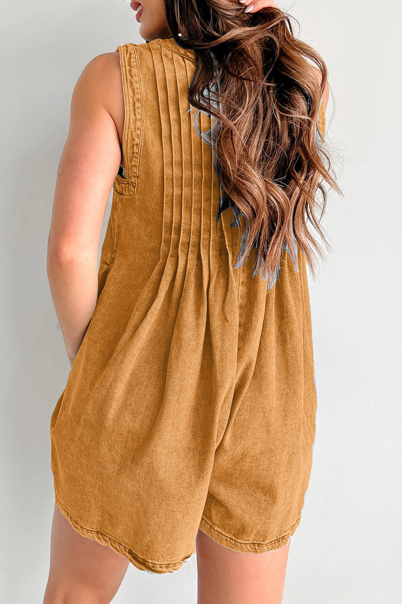 Mono vaquero holgado informal con bolsillos, cuello en V, sin mangas y cordones (9 colores)