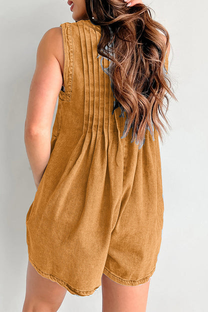 Mono vaquero holgado informal con bolsillos, cuello en V, sin mangas y cordones (9 colores)