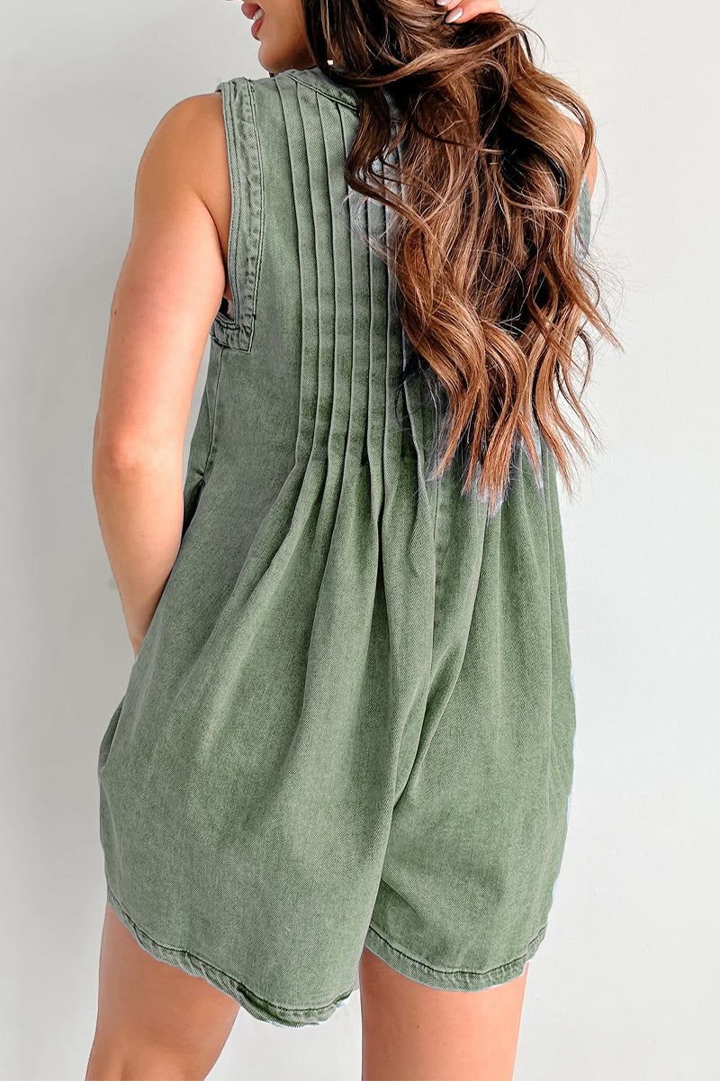 Mono vaquero holgado informal con bolsillos, cuello en V, sin mangas y cordones (9 colores)