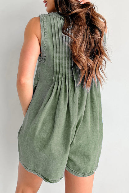 Mono vaquero holgado informal con bolsillos, cuello en V, sin mangas y cordones (9 colores)