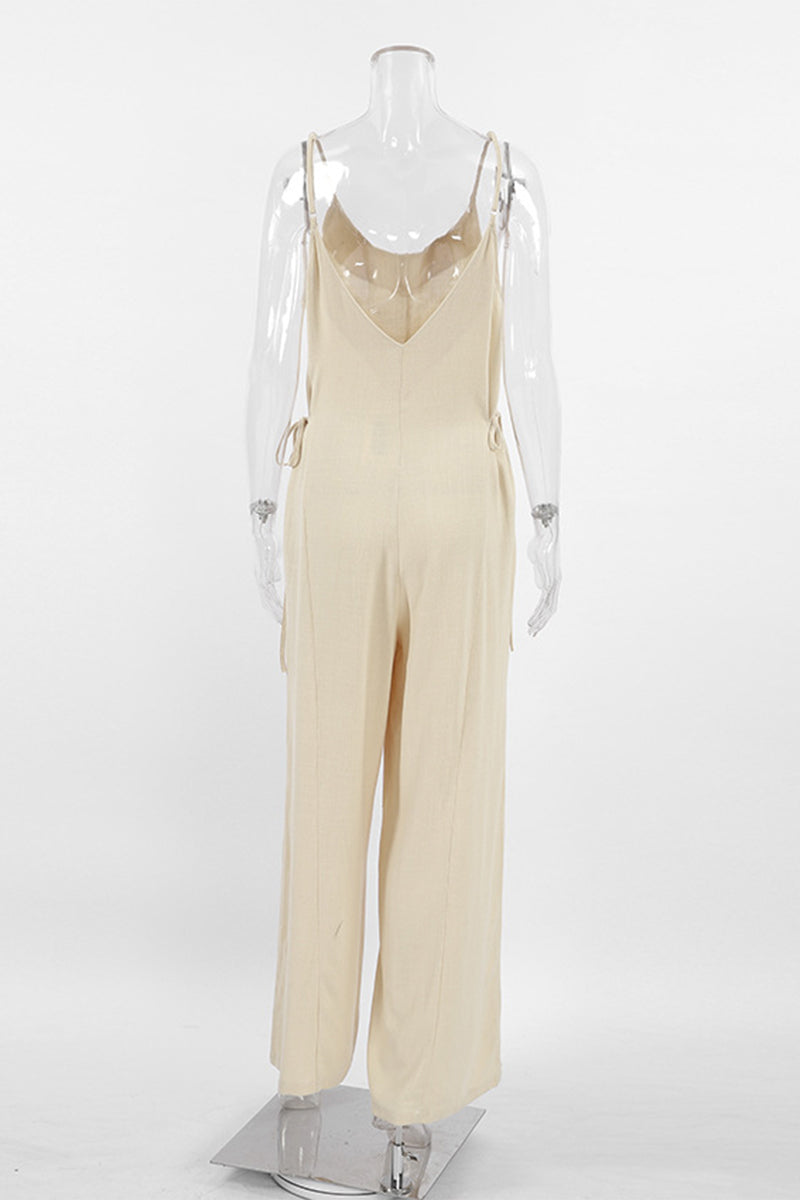 Casual Draw String V Neck Loose Jumpsuits