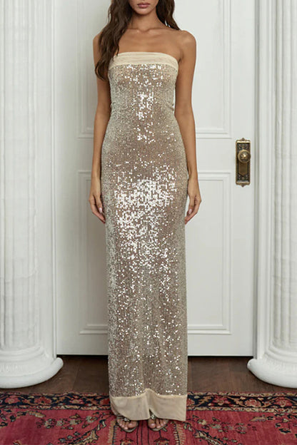 Vestidos largos sexis sin tirantes con abertura y lentejuelas (3 colores)