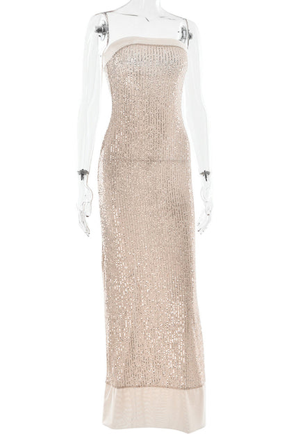 Vestidos largos sexis sin tirantes con abertura y lentejuelas (3 colores)