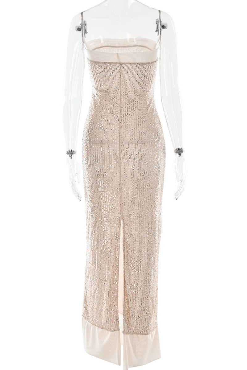 Vestidos largos sexis sin tirantes con abertura y lentejuelas (3 colores)