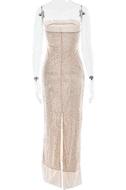 Vestidos largos sexis sin tirantes con abertura y lentejuelas (3 colores)