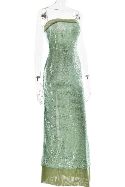 Vestidos largos sexis sin tirantes con abertura y lentejuelas (3 colores)