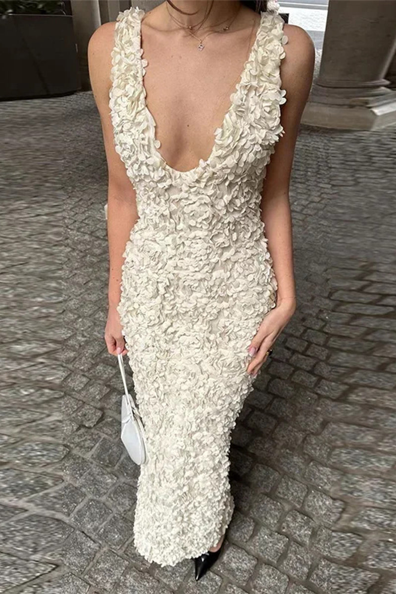 Vestidos sexis con falda de un solo paso y escote en V con forma de flor