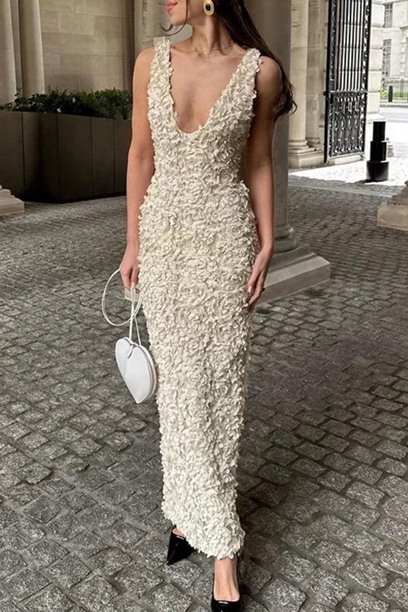 Vestidos sexis con falda de un solo paso y escote en V con forma de flor