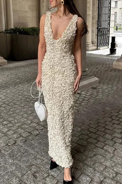 Vestidos sexis con falda de un solo paso y escote en V con forma de flor