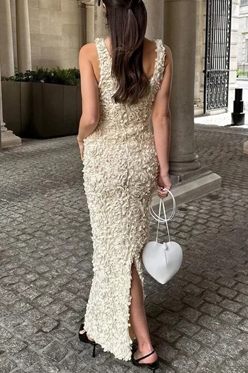 Sexy Solid Color Flower Shape V Neck One Step Skirt Dresses