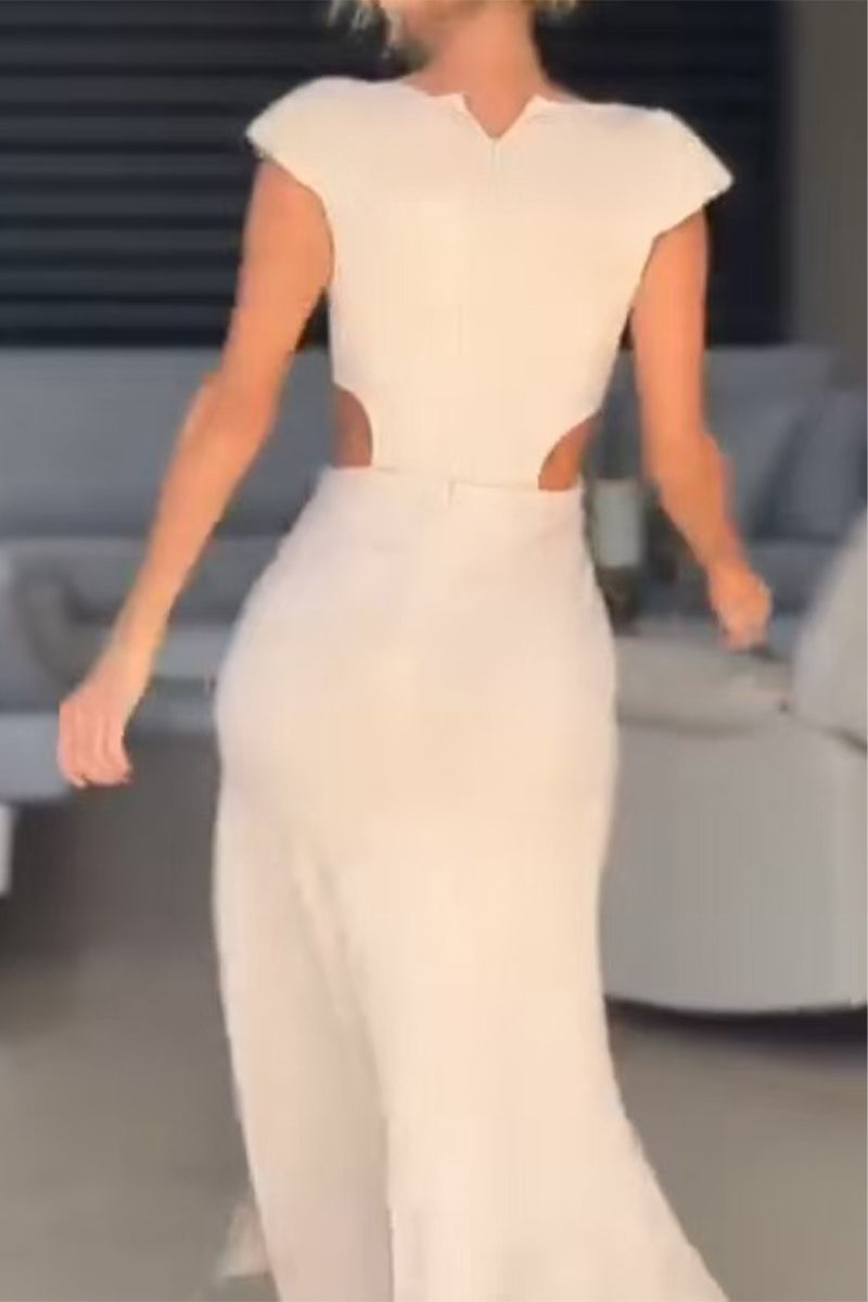 Vestidos de noche sexys con escote en V y abertura en forma de flor fruncida