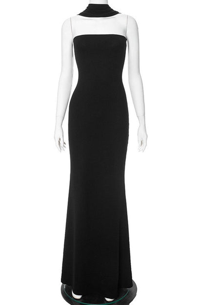 Vestidos largos con cuello halter y patchwork sexy (3 colores)