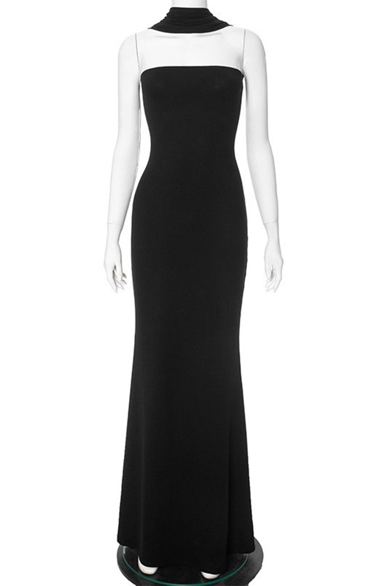 Vestidos largos sexys con cuello halter y patchwork (3 colores)