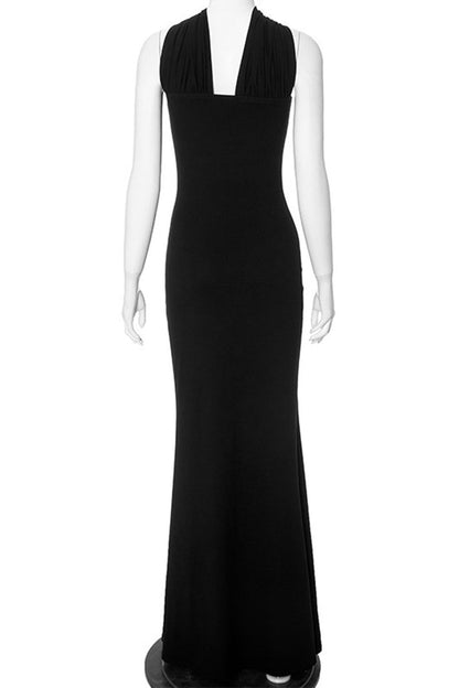 Vestidos largos con cuello halter y patchwork sexy (3 colores)