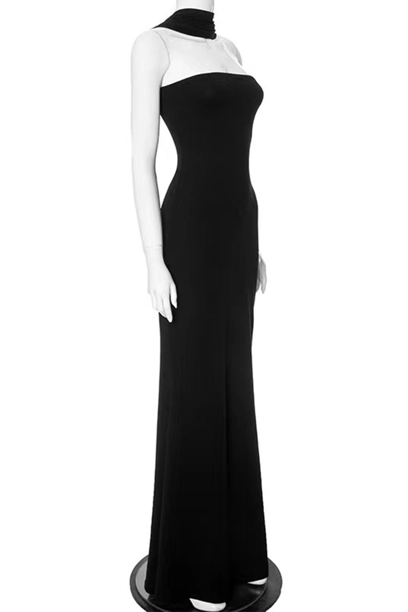 Vestidos largos sexys con cuello halter y patchwork (3 colores)